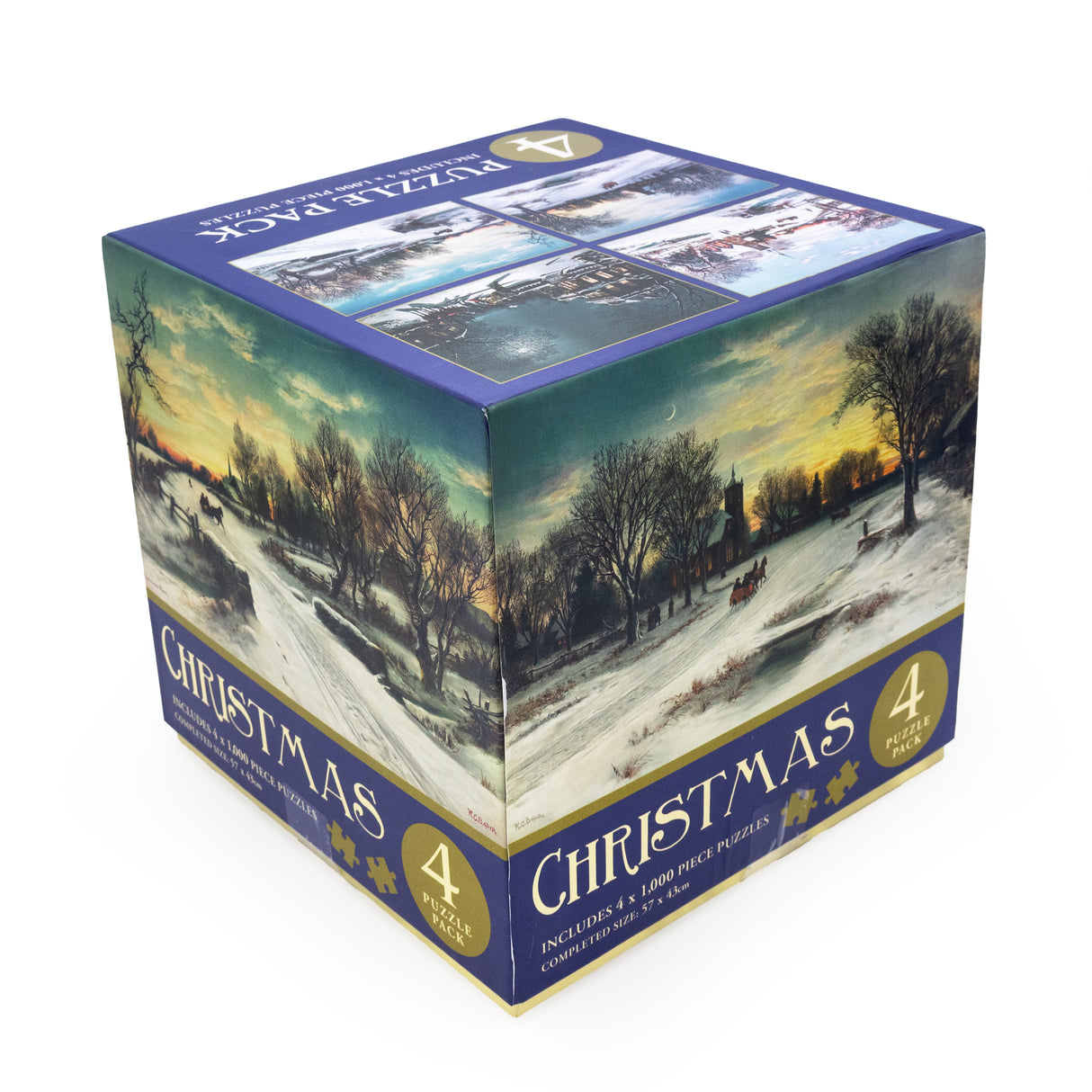 Christmas Scenes - Bumper 4 Puzzle Gift Pack - Festive British Christmas Jigsaws