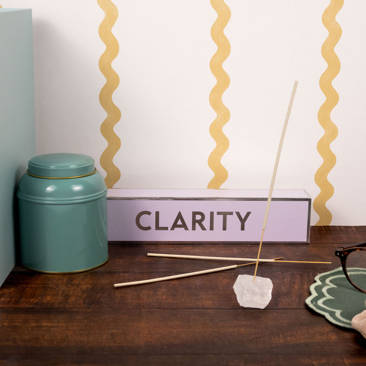 Clarity Incense and Crystal Holder - White Jasmine Scent with Clear Quartz Crystal