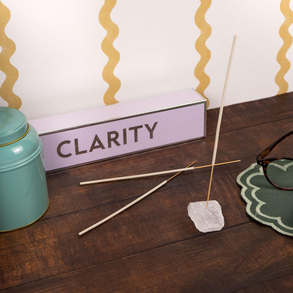 Clarity Incense and Crystal Holder - White Jasmine Scent with Clear Quartz Crystal