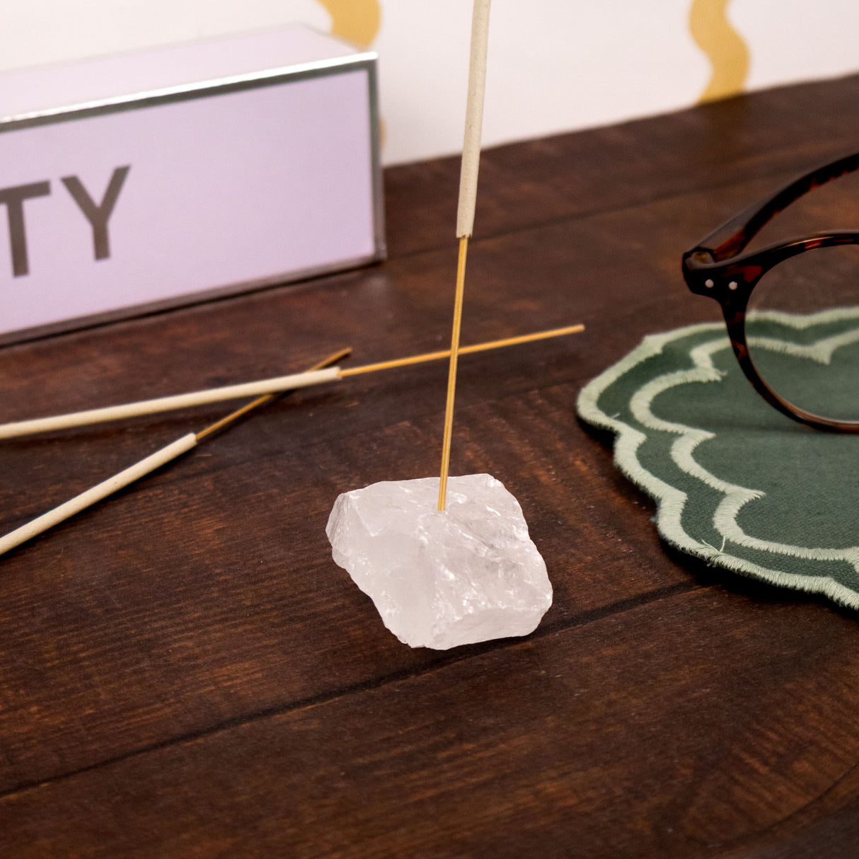 Clarity Incense and Crystal Holder - White Jasmine Scent with Clear Quartz Crystal