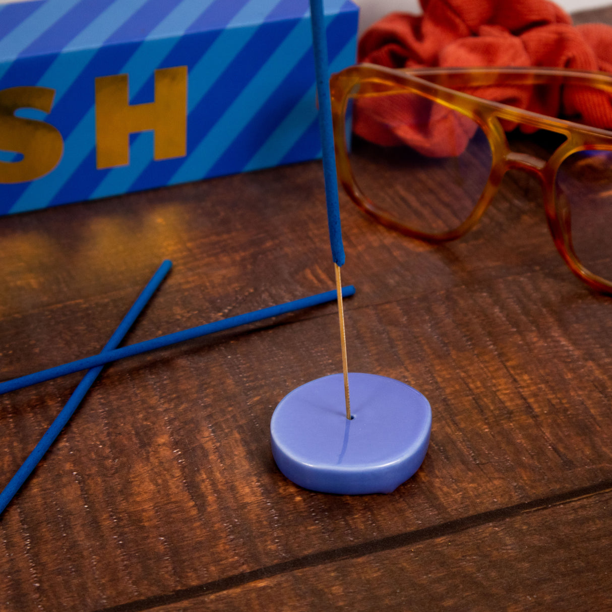 Wish Incense and Ceramic Holder - Lime & Coconut Scent with Blue Ceramic Holder