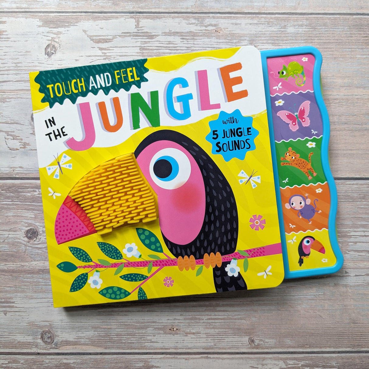 Touch and Feel In The Jungle Silicone Sound Book - Tactile Fun For Children Aged 3 Years Upward – 5 Sound Buttons To Press And Play