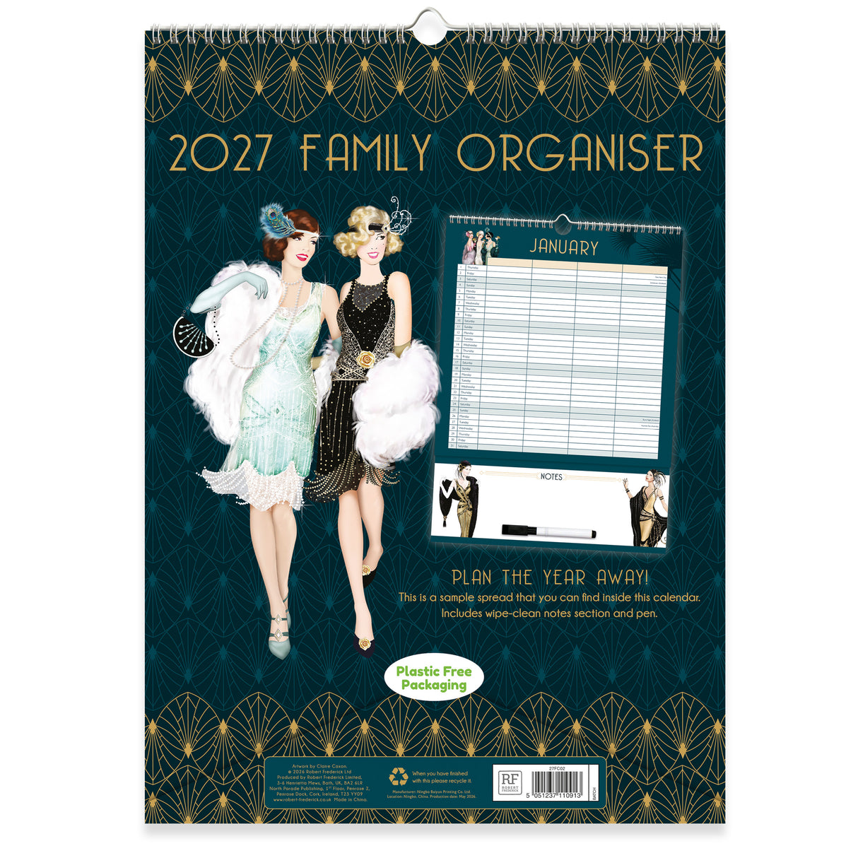 Claire Coxon Art Deco Family Organiser Wall Calendar 2027