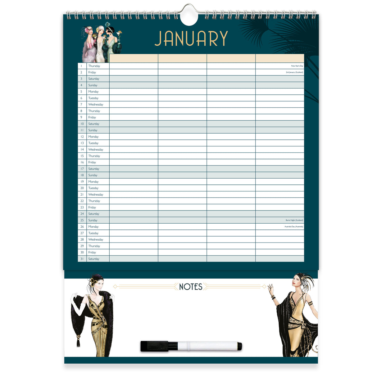 Claire Coxon Art Deco Family Organiser Wall Calendar 2027