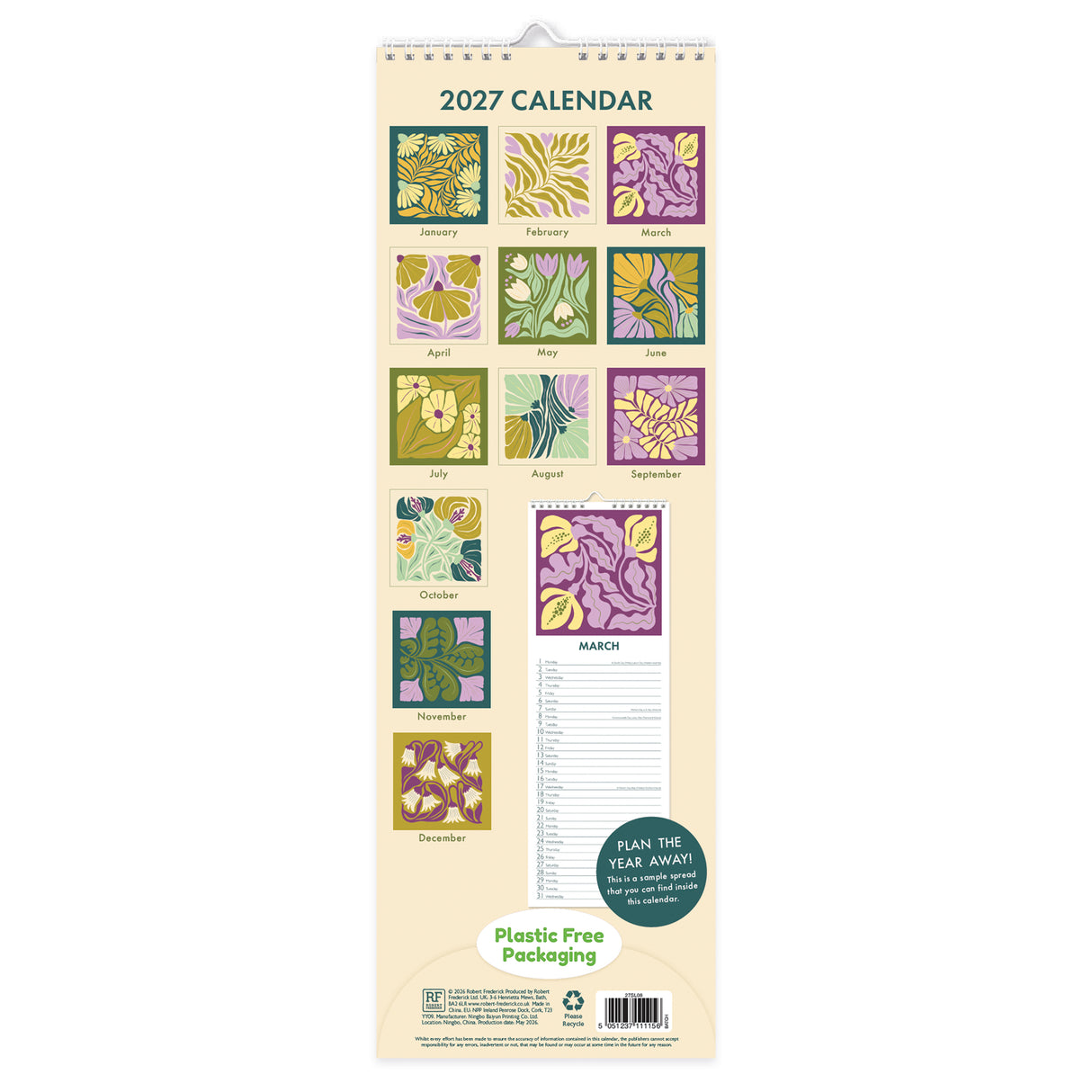 Floral Patterns Slim Wall Calendar 2027