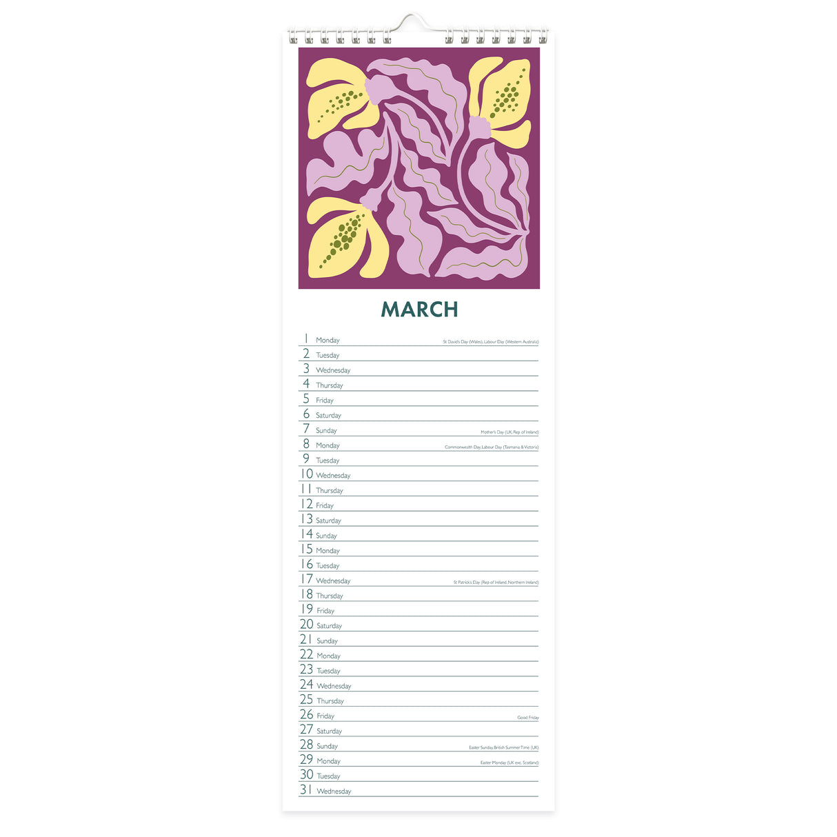 Floral Patterns Slim Wall Calendar 2027