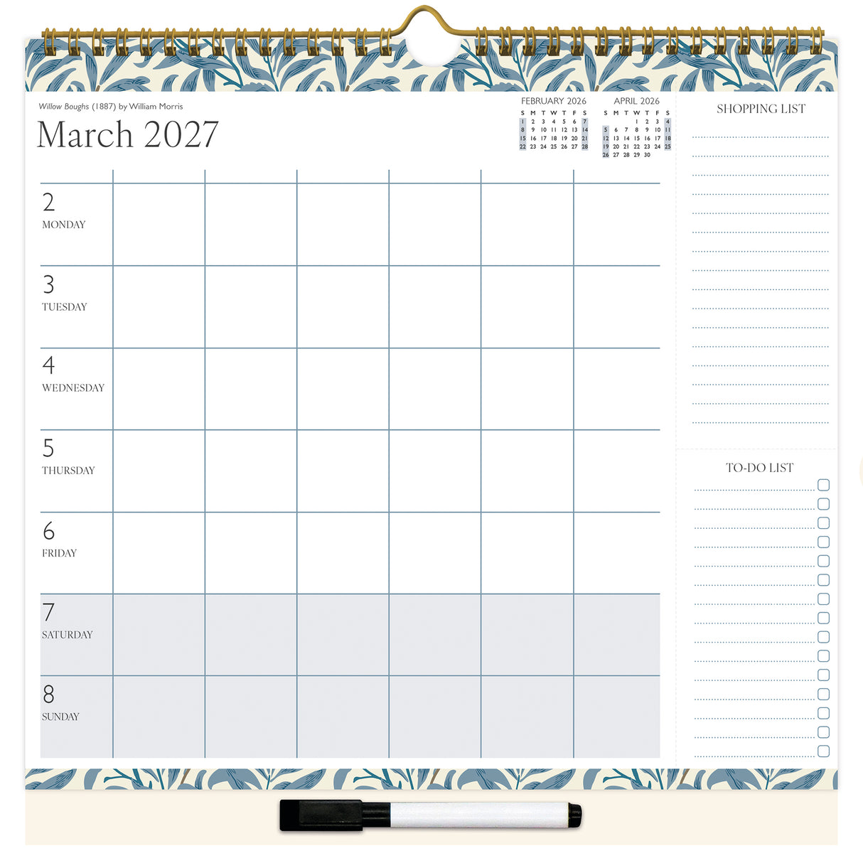 William Morris Weekly Organiser Calendar 2027