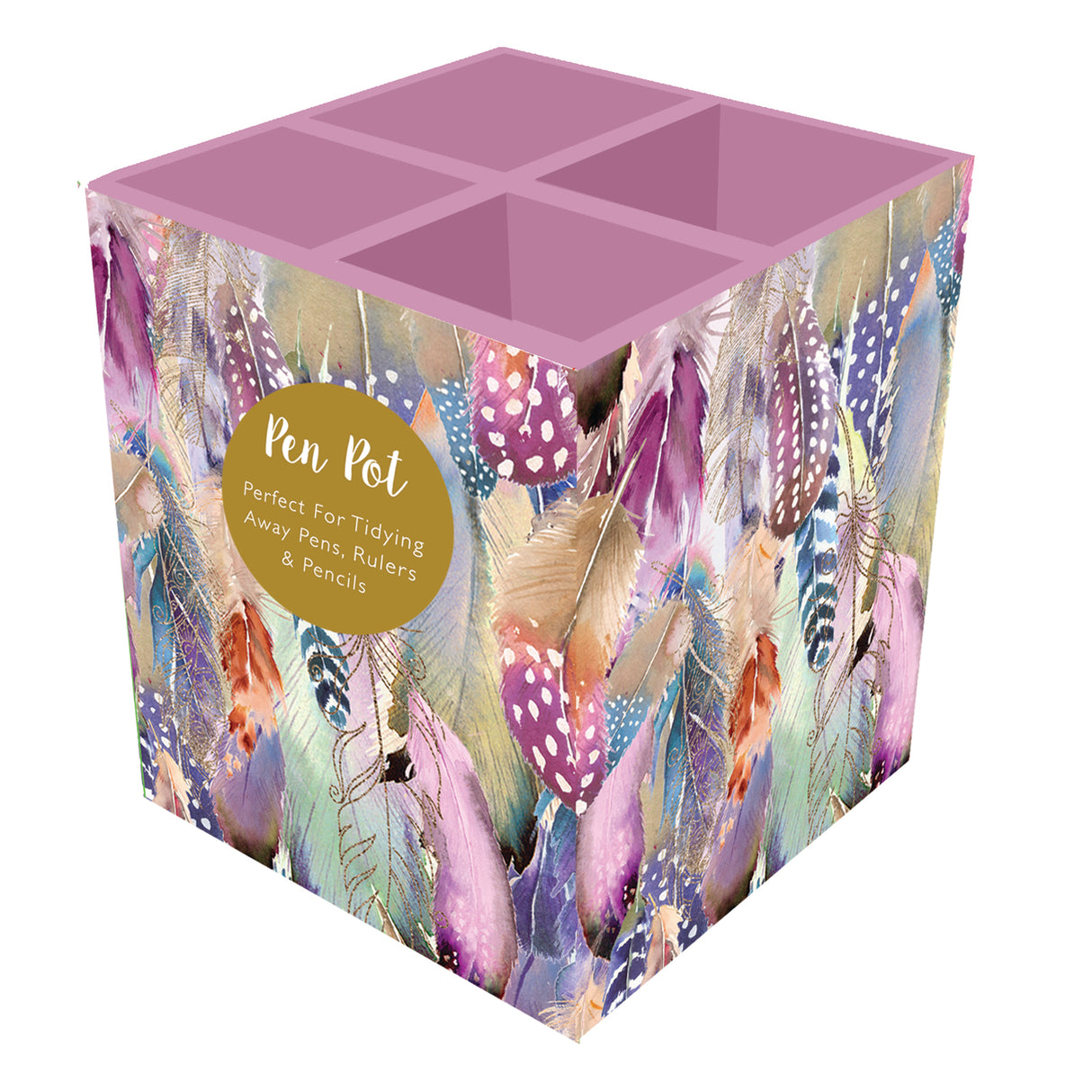 Square Pen Pot - Feathers Design