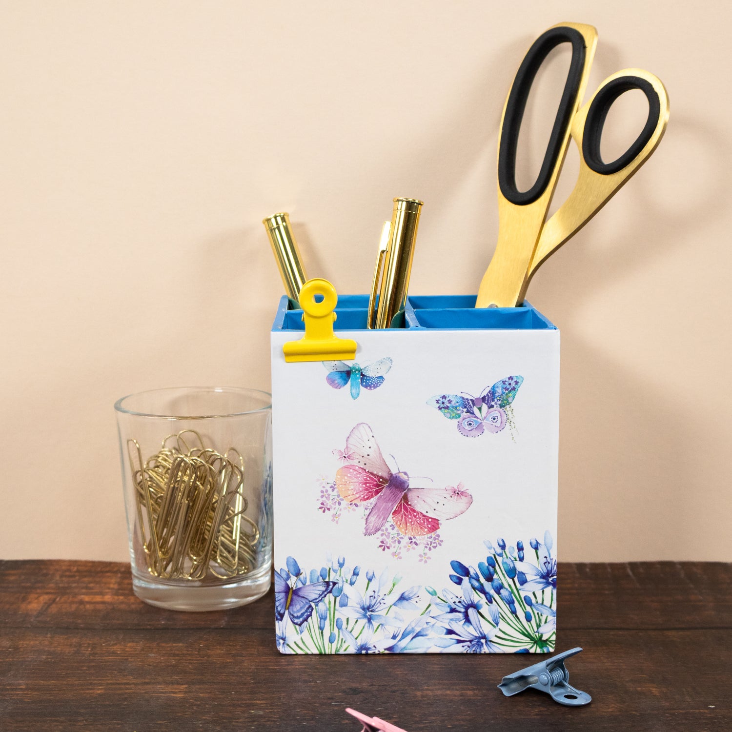 Square Pen Pot - Butterfly Design
