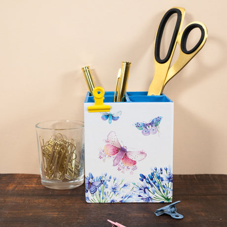 Square Pen Pot - Butterfly Design