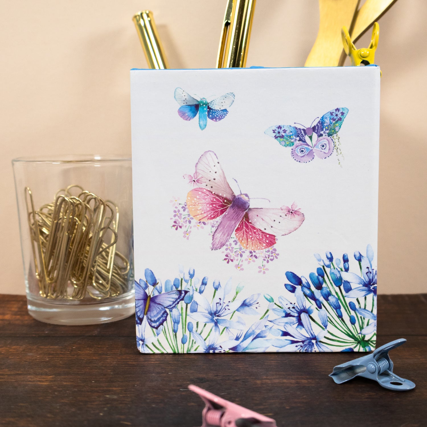 Square Pen Pot - Butterfly Design