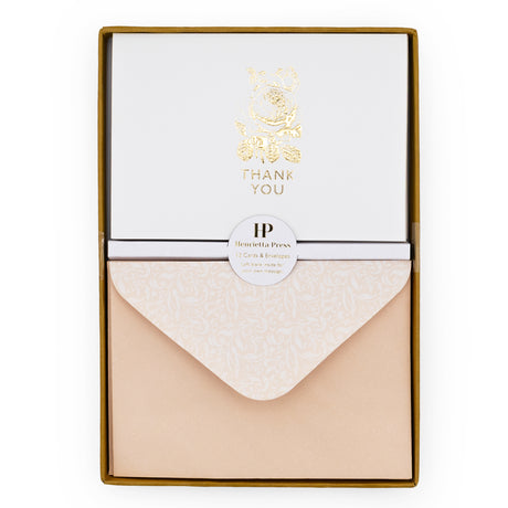 12 Notecards and Envelopes in Gift Box - “Thank You” Flower Bouquet Design