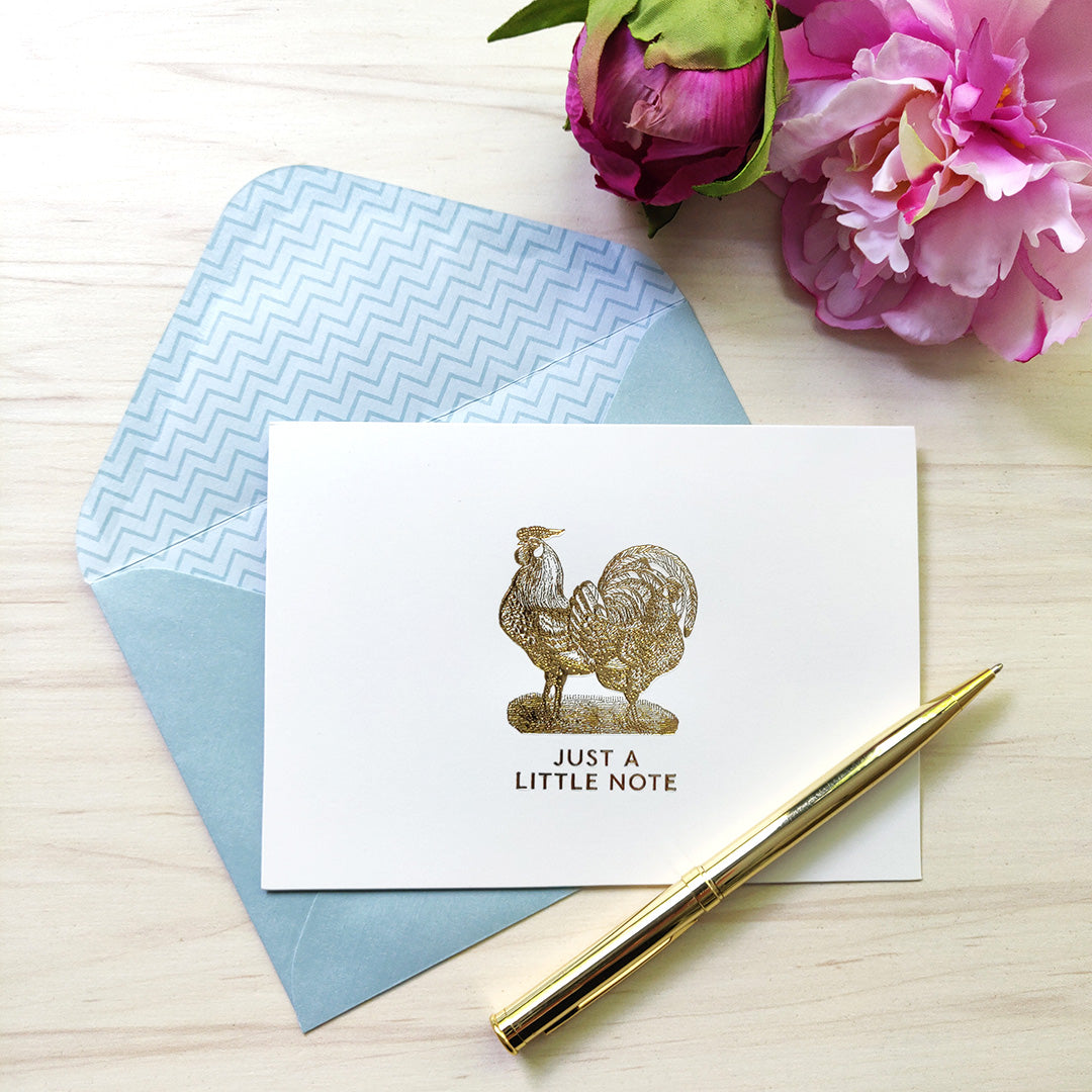 12 Notecards and Envelopes in Gift Box - “Just A Little Note” Chicken Design