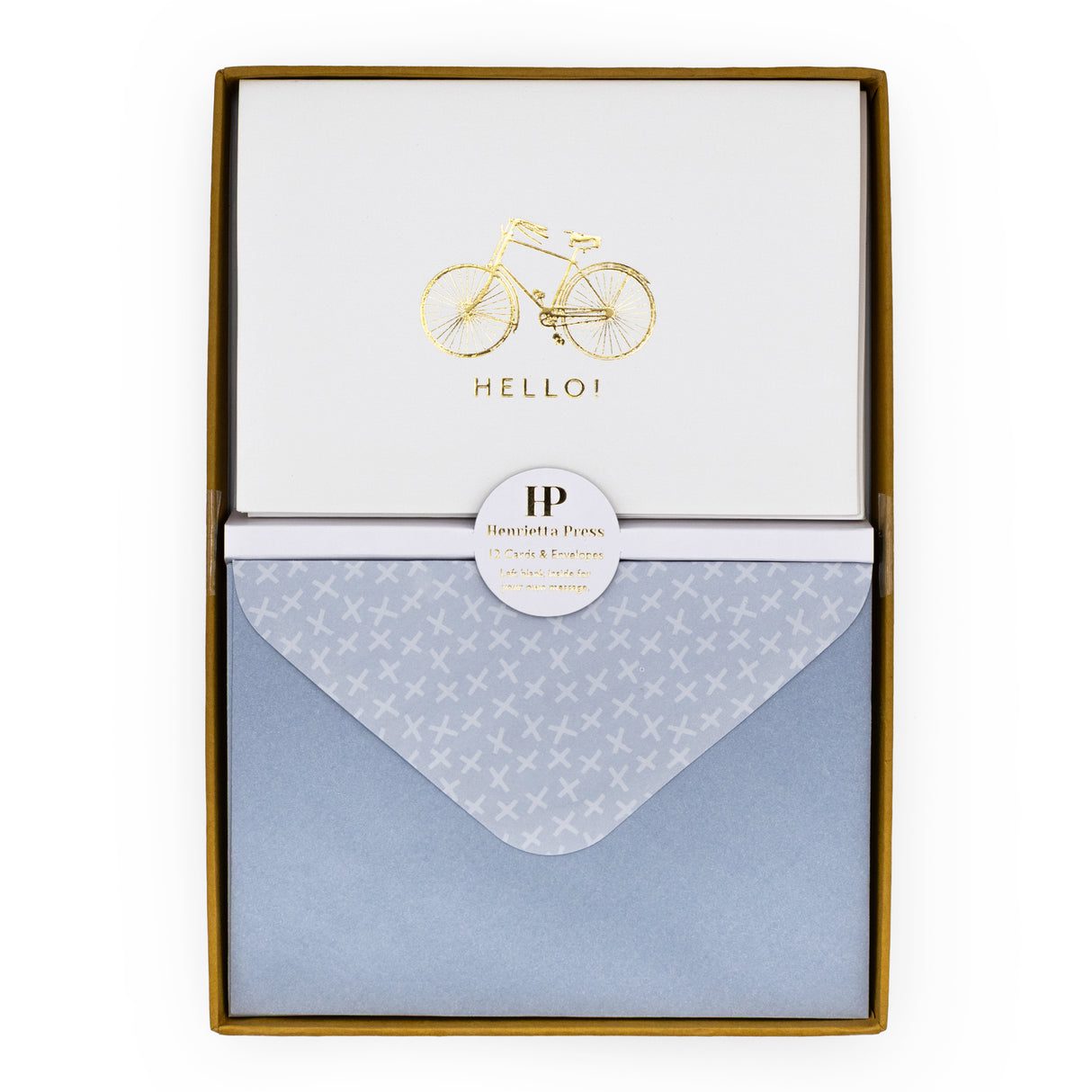 12 Notecards and Envelopes in Gift Box - “Hello” Bicycle Design