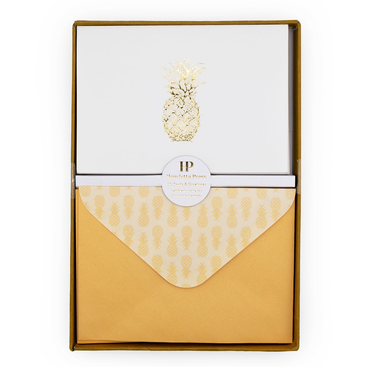 12 Notecards and Envelopes in Gift Box - Pineapple Design