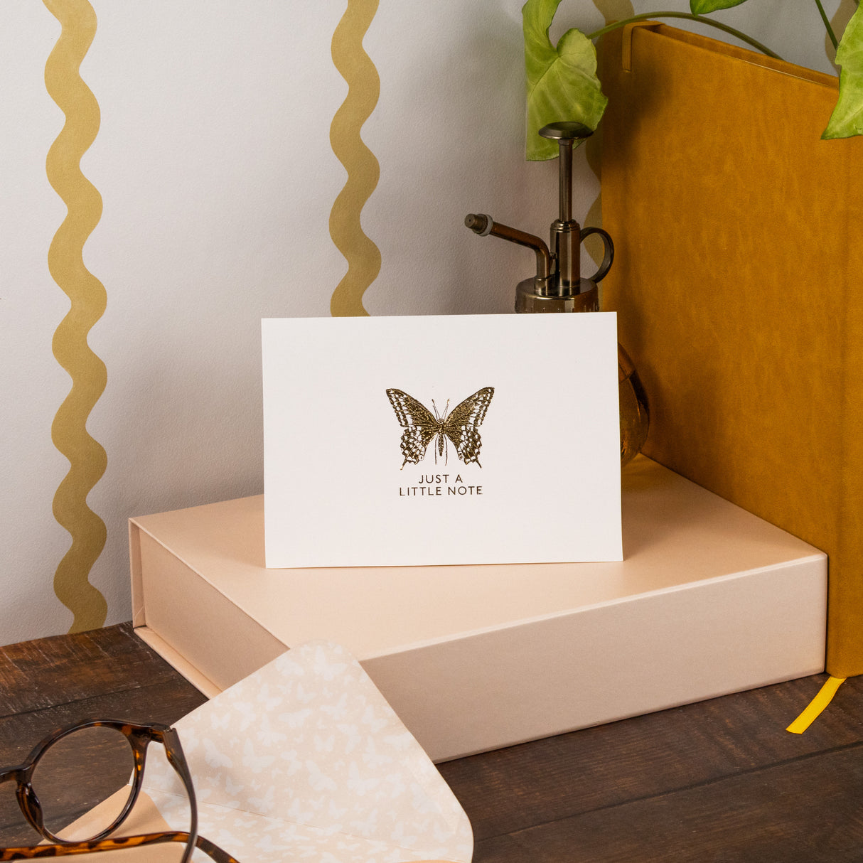 12 Notecards and Envelopes in Gift Box - “Just A Little Note” Butterfly Design