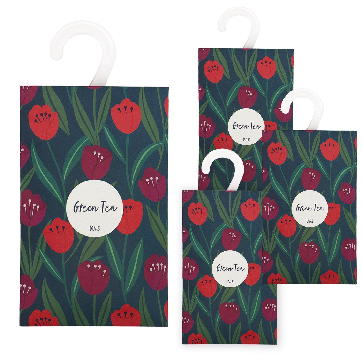 Willow and Belle Scented Hanging Sachet - Set of 4 Green Tea - Tulips Design