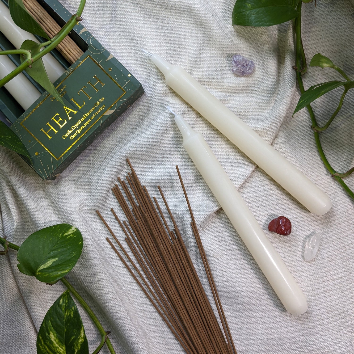 Orange Grove Health Candle, Crystal and Incense Set - Includes Two Candles and Three Crystal Stones