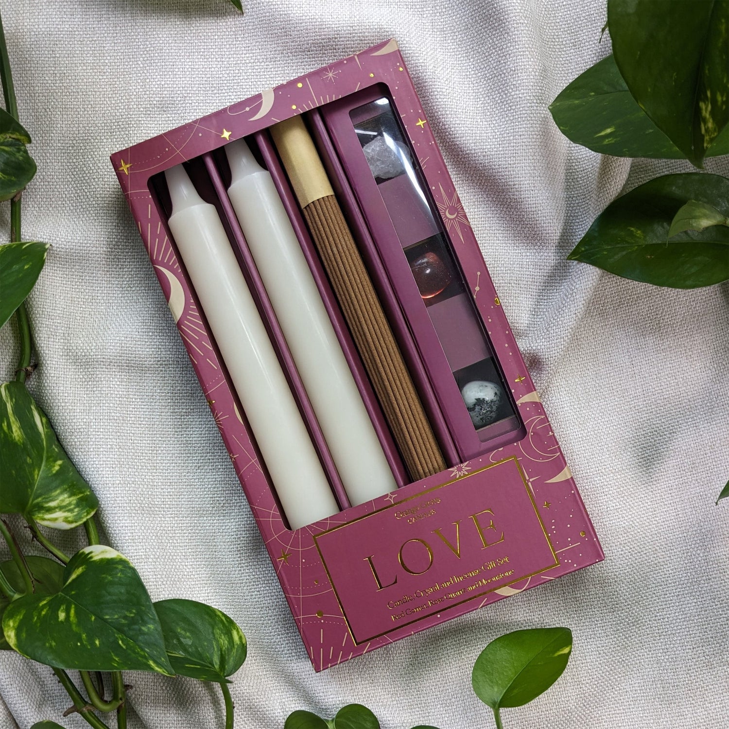 Orange Grove Love Candle, Crystal and Incense Set - Includes Two Candles and Three Crystal Stones