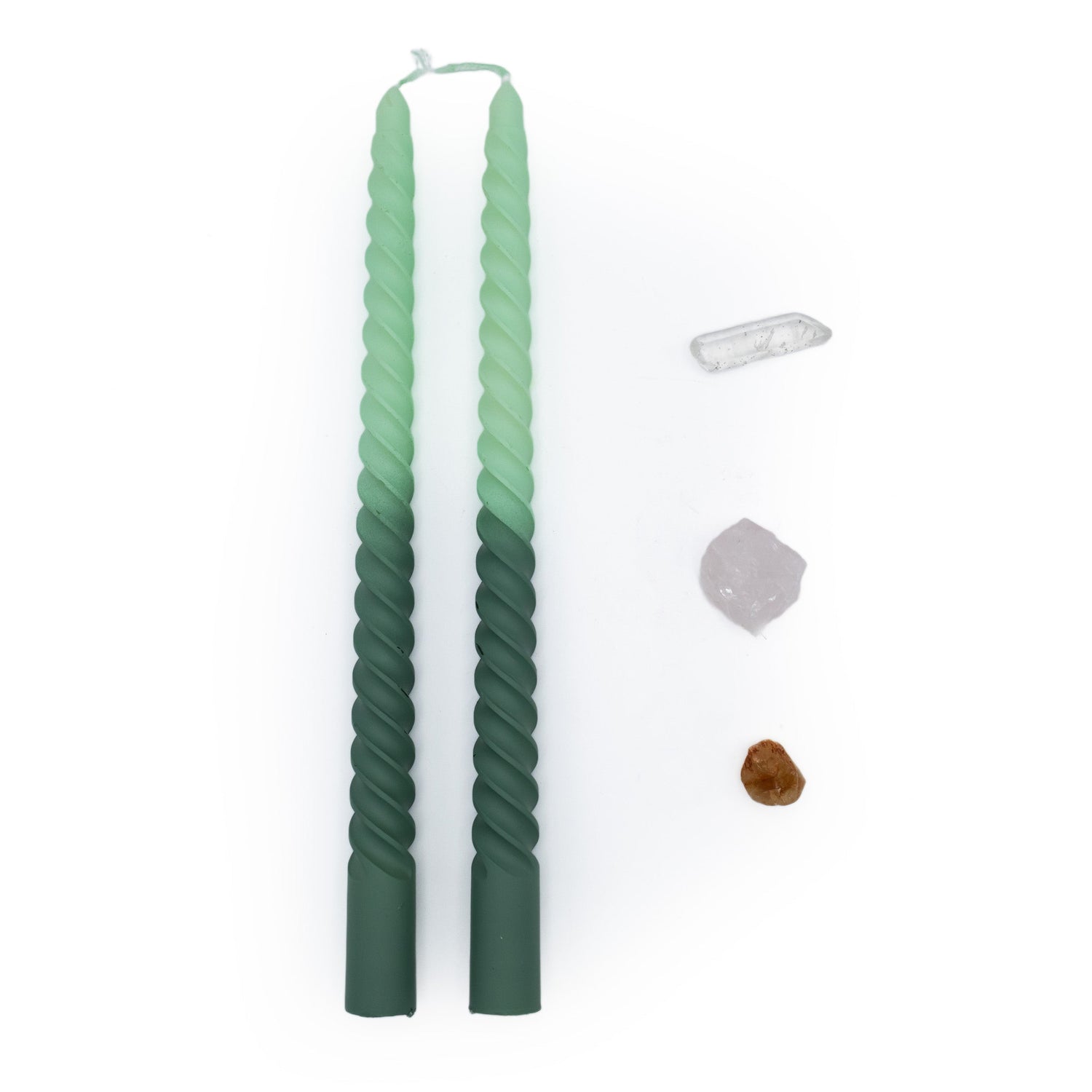 Willow and Belle Green Ombre Candle & Crystal Set - Includes Two Twisted Candles and Three Crystal Stones