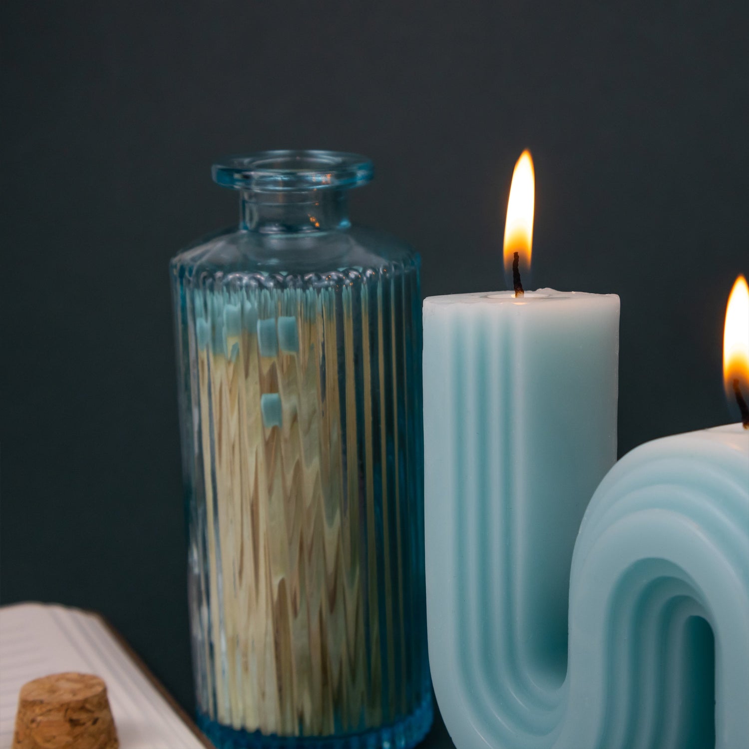 Elysian Wiggle Candle With Ceramic Tray & Matches In Glass Jar