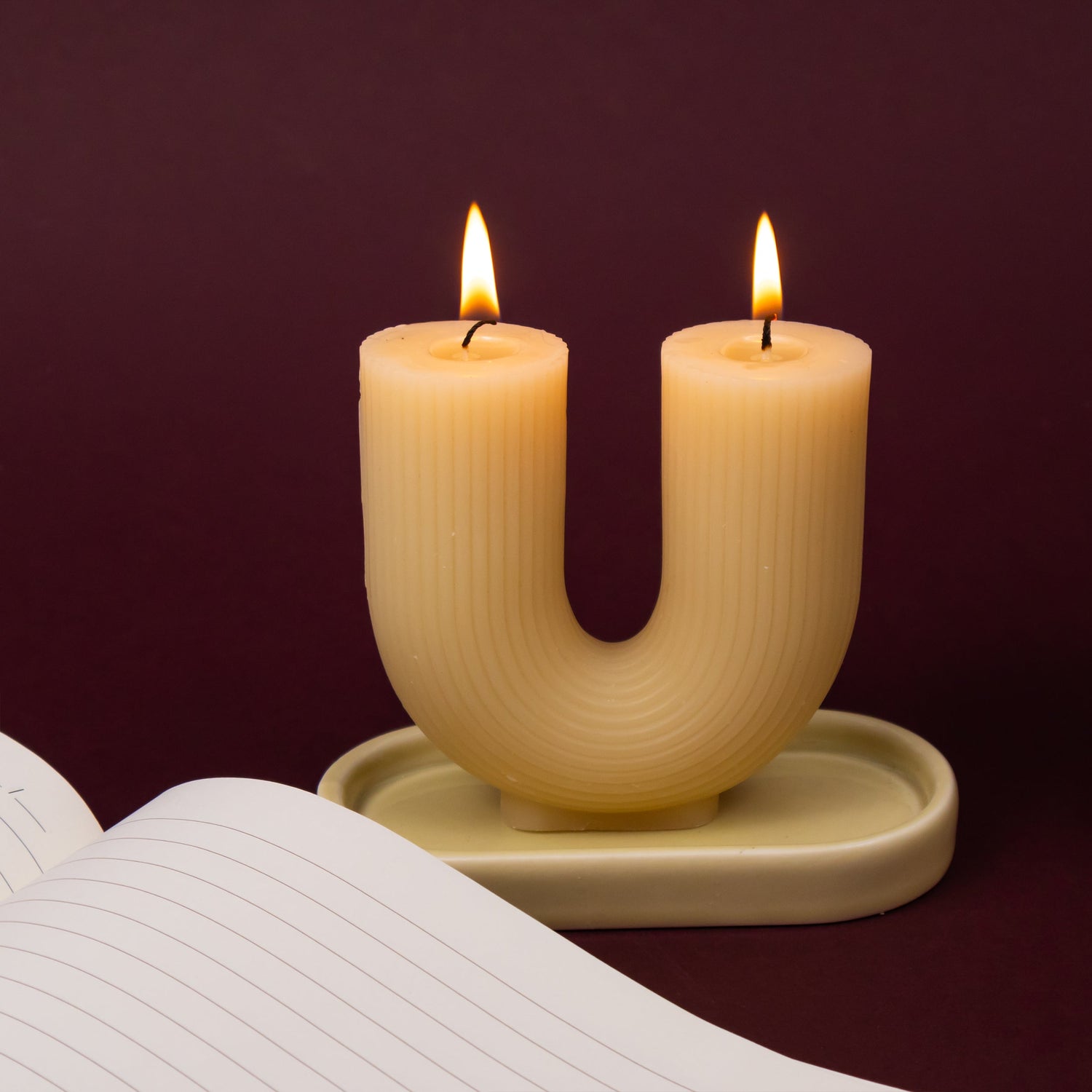 Elysian U Design Candle With Ceramic Tray & Matches In Glass Jar