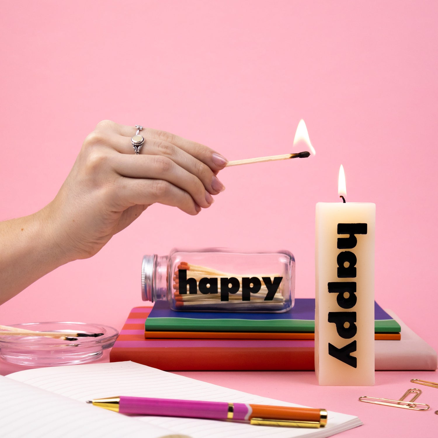 Saje Happy Candle and Matches In Glass Jar
