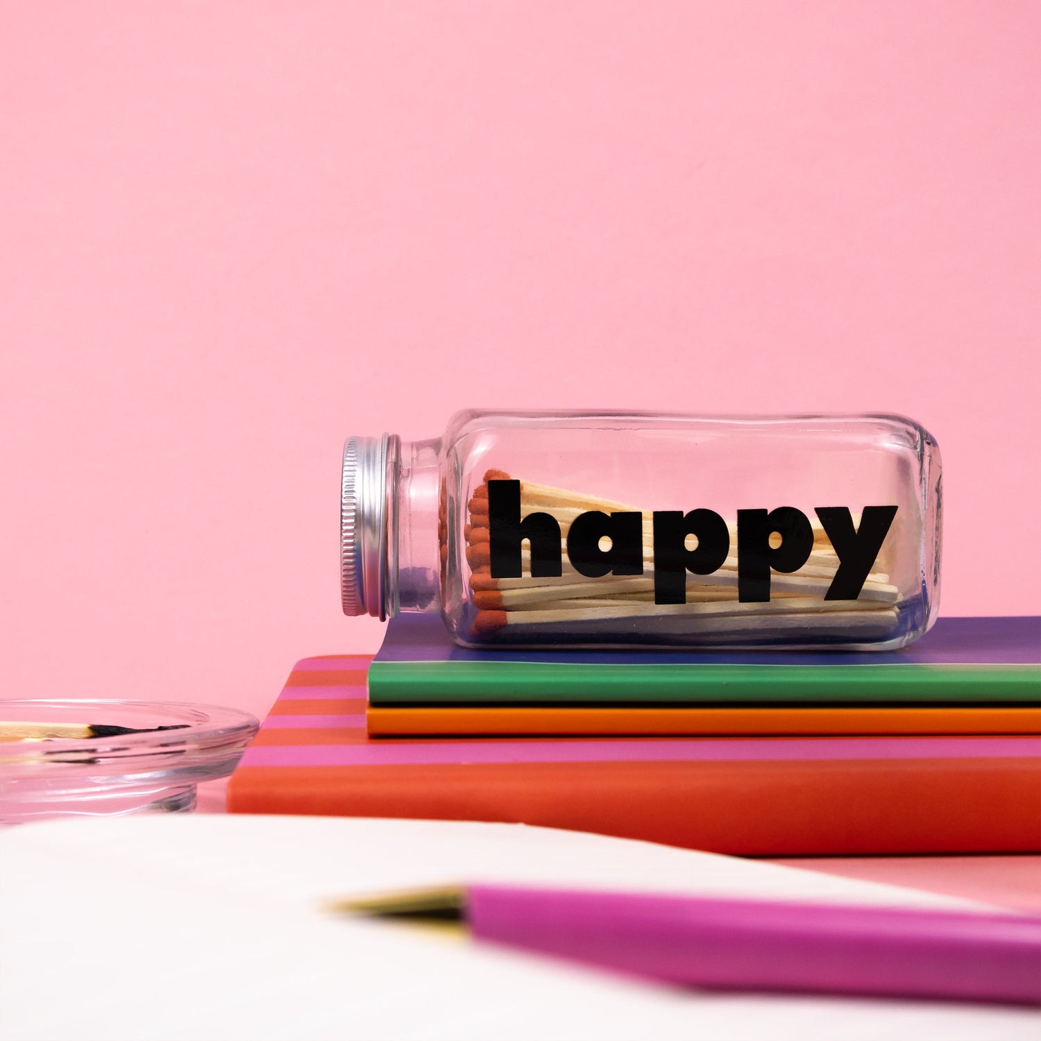 Saje Happy Candle and Matches In Glass Jar