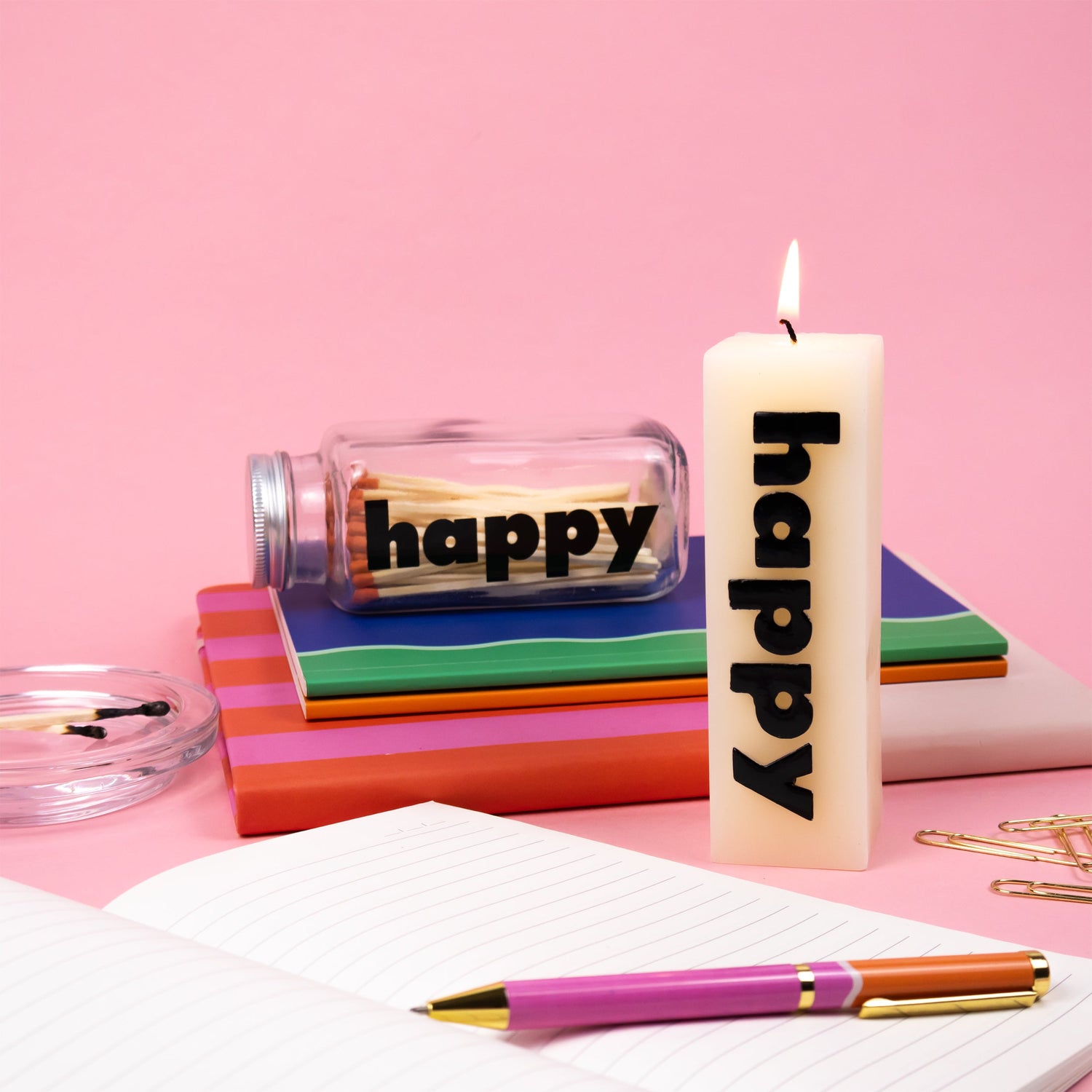 Saje Happy Candle and Matches In Glass Jar