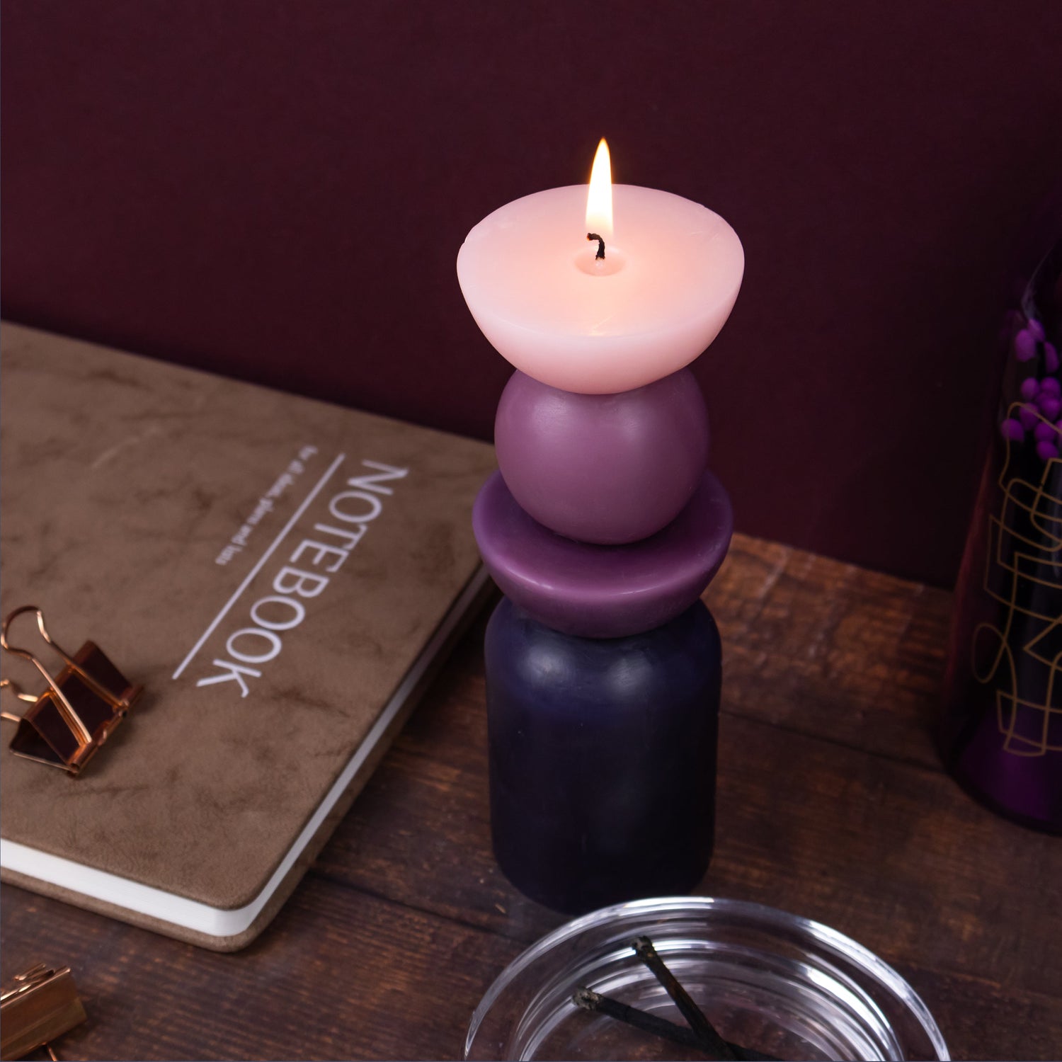 Elysian Shaped Tower Candle & Matches In Glass Jar With Cork Stopper