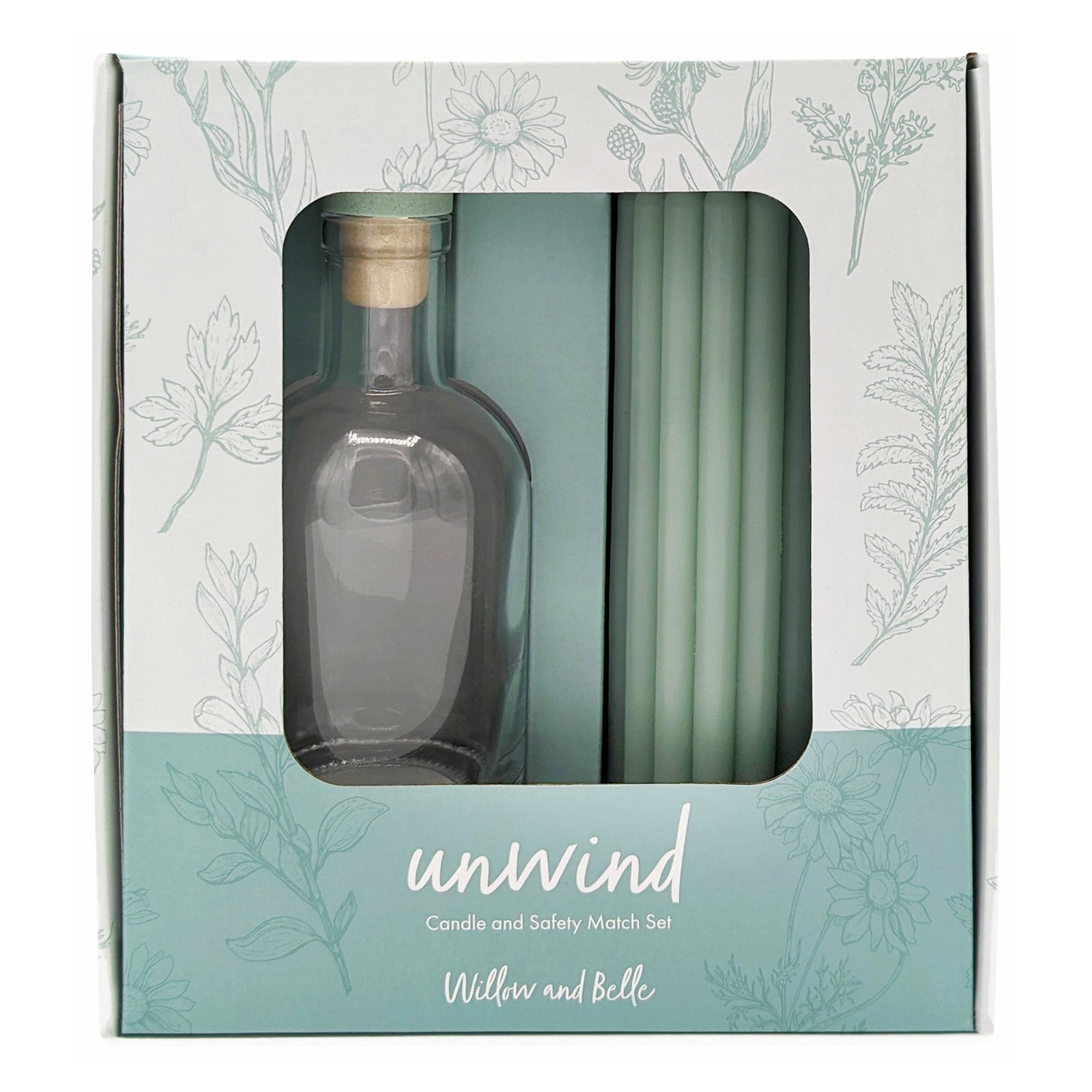 Willow and Belle Ribbed Pillar Candle & Matches In Glass Jar