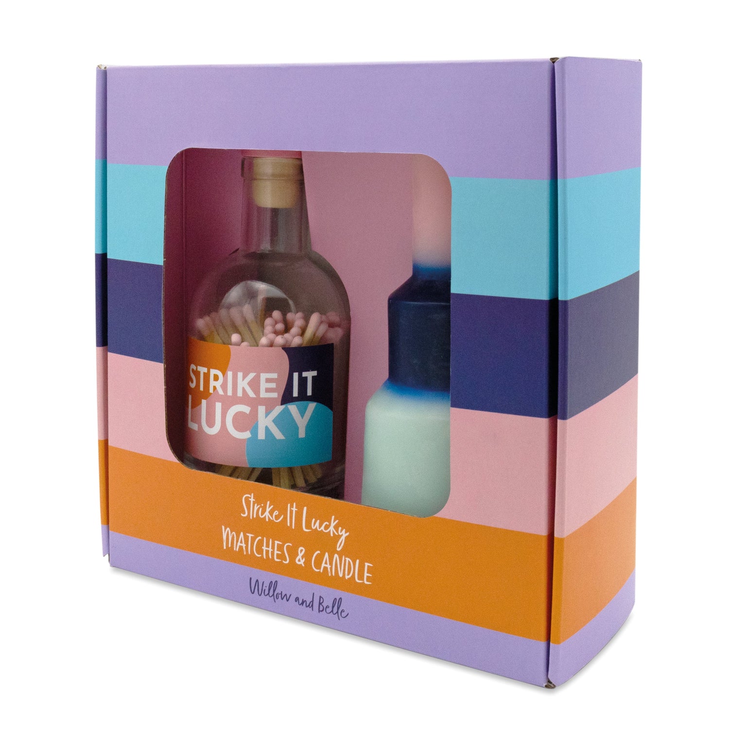 Willow and Belle Colour Block Pillar Candle & Matches in Glass Jar