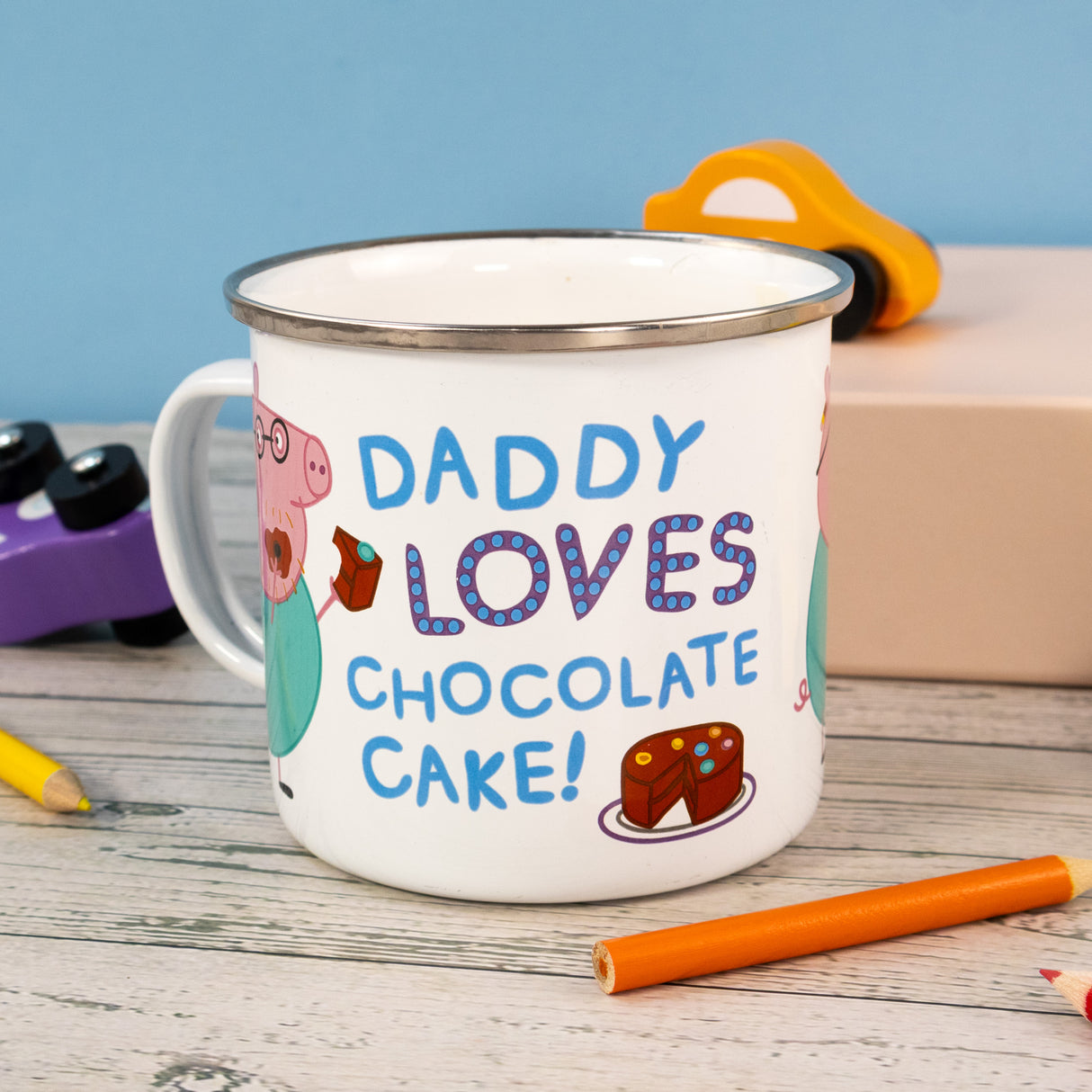 Peppa Pig Enamel Mug - Daddy Loves Chocolate Cake Design