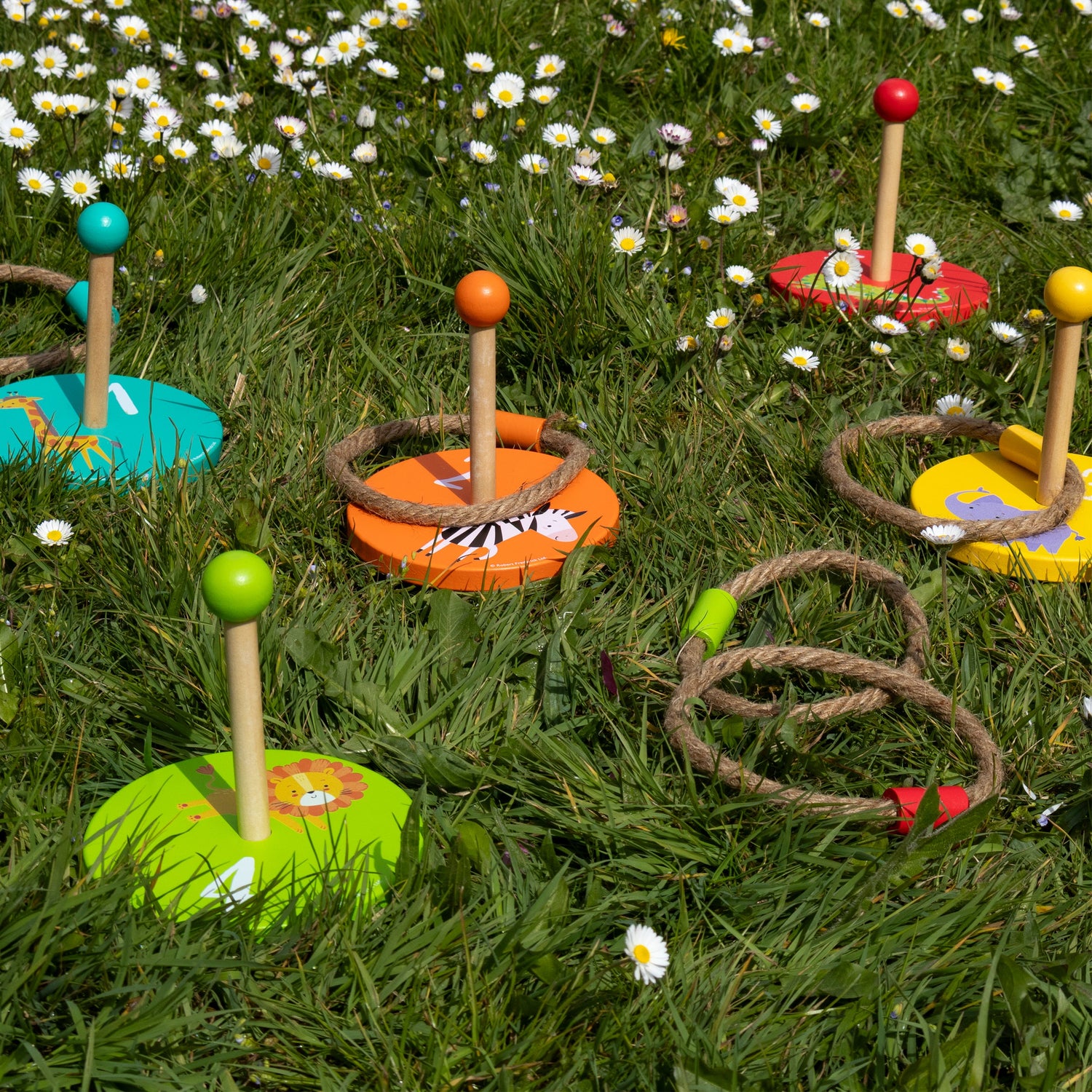 Jungle Animals Children's Wooden Ring Toss Set