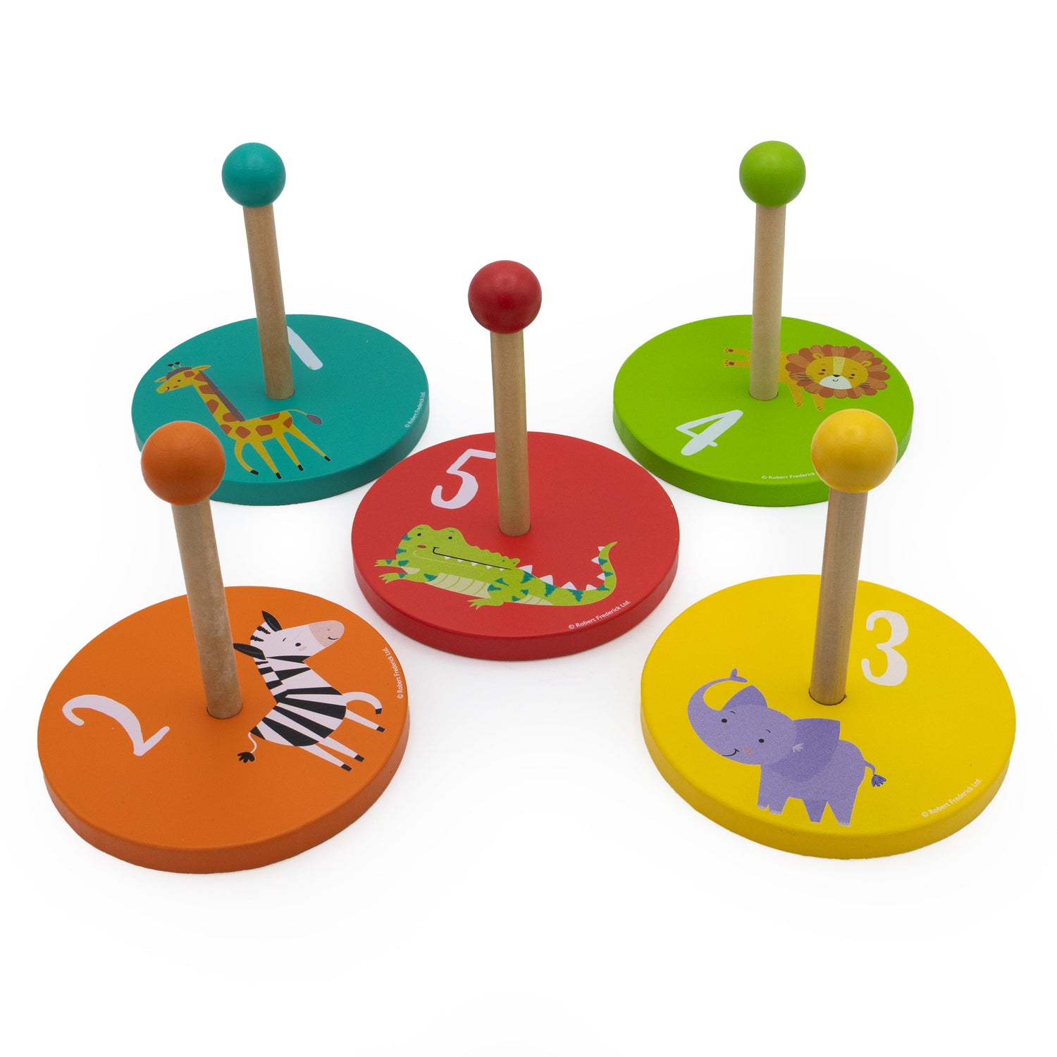 Jungle Animals Children's Wooden Ring Toss Set