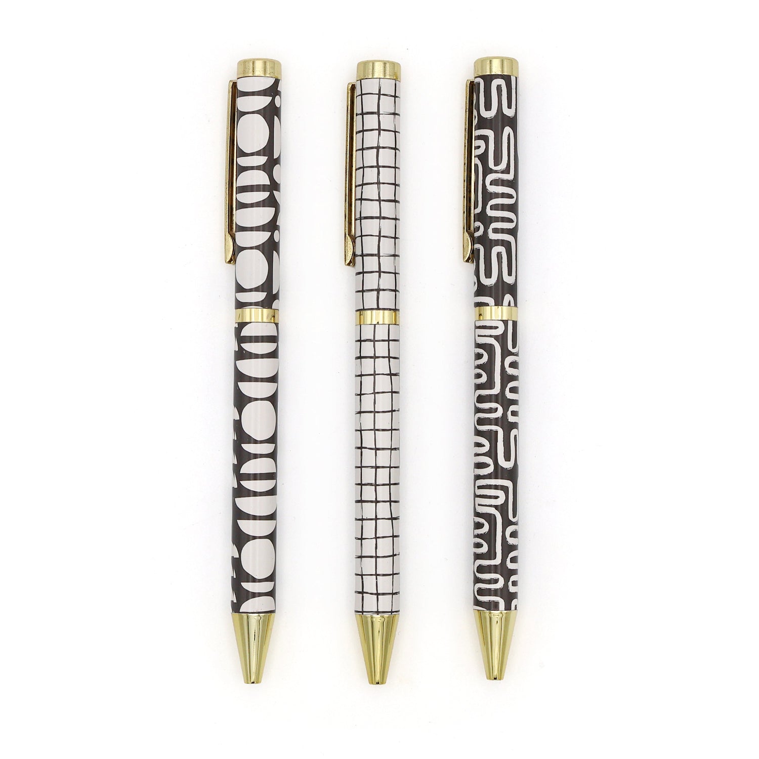 Elysian Monochrome Mixed Design Ballpoint Pens in Gift Box – Set of 3 Pens