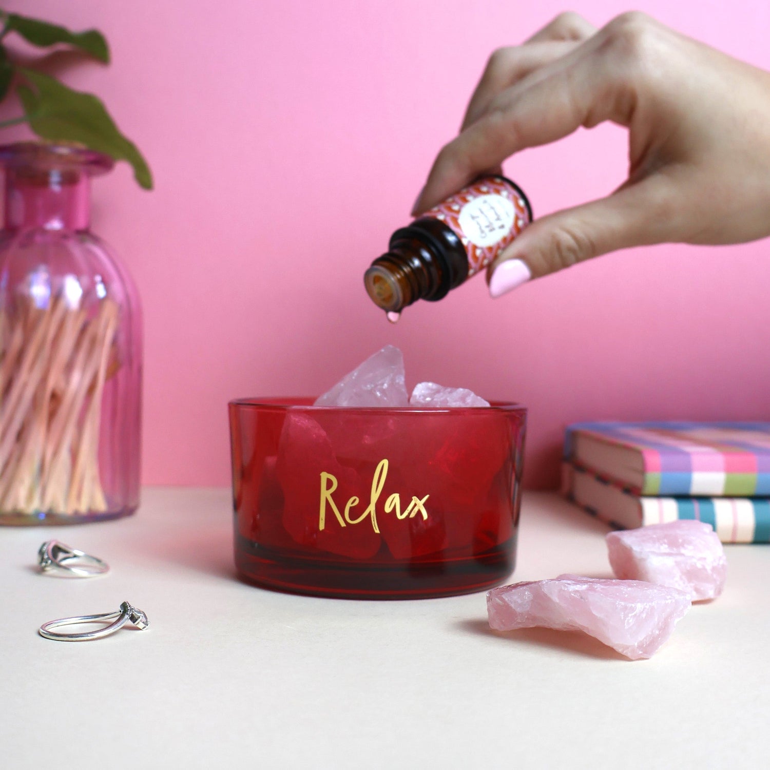 Rose Quartz Crystal Diffuser with Orange Blossom and Amber Fragrance Oil