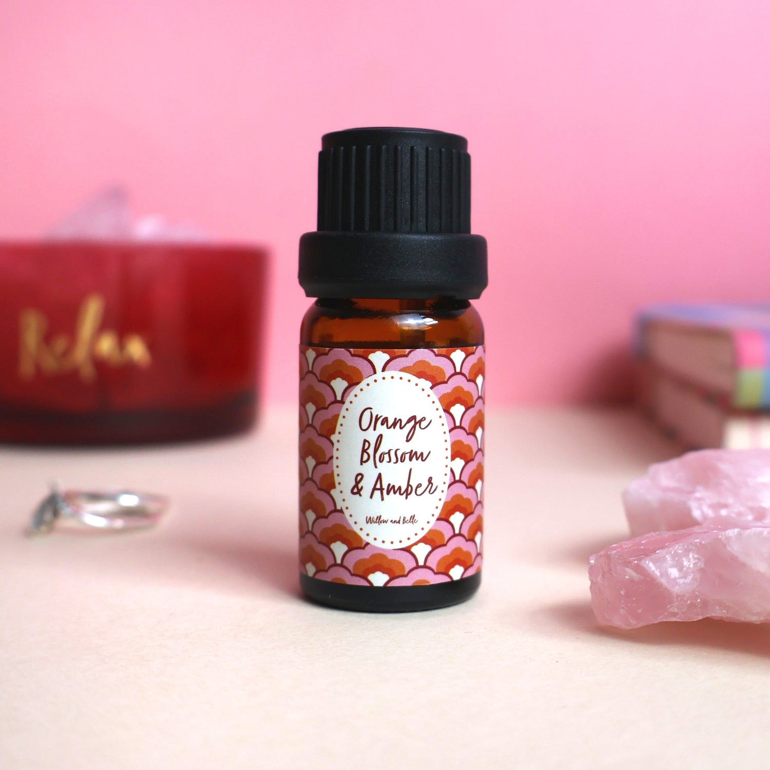 Rose Quartz Crystal Diffuser with Orange Blossom and Amber Fragrance Oil