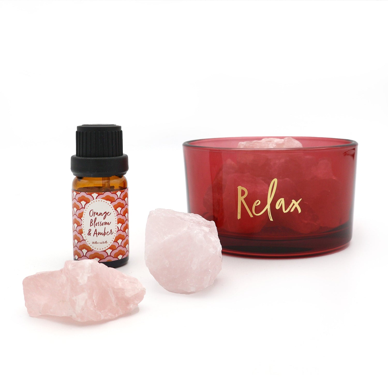 Rose Quartz Crystal Diffuser with Orange Blossom and Amber Fragrance Oil
