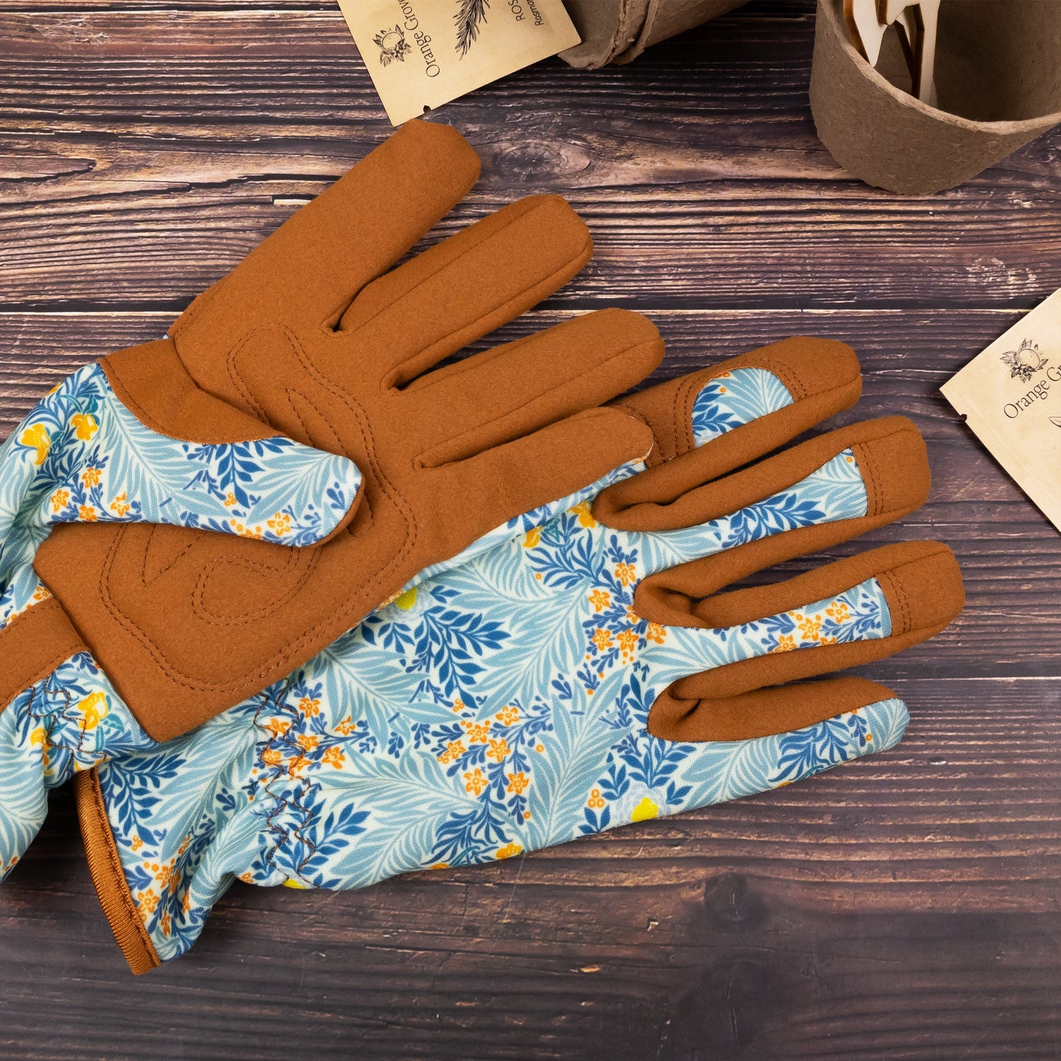 Orange Grove Gardening Gloves - William Morris Larkspur Design