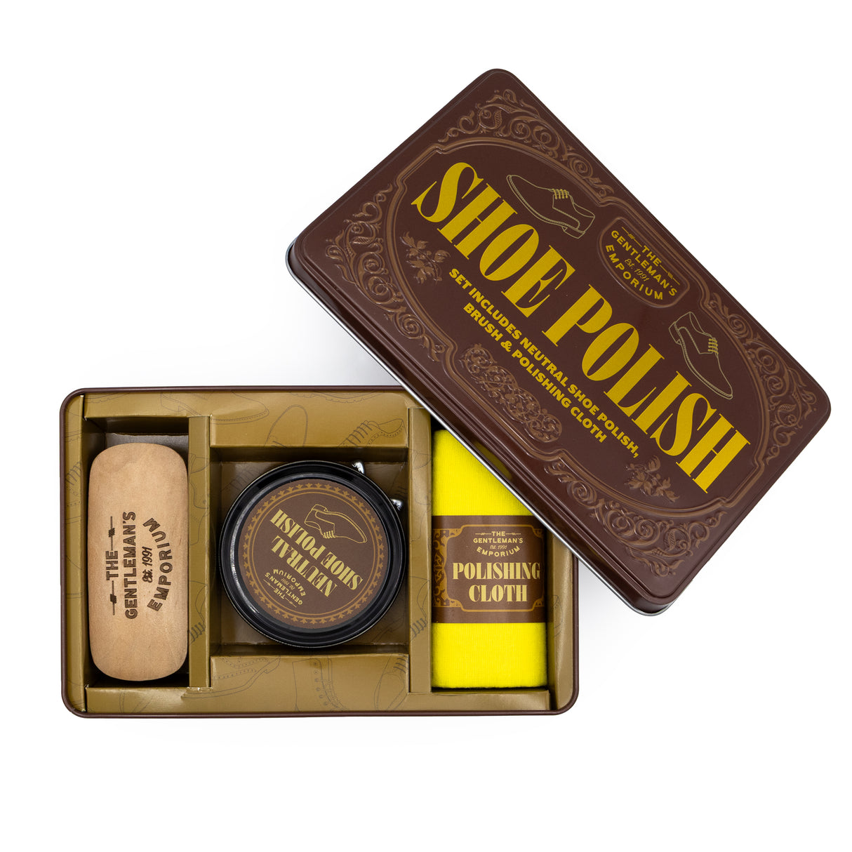 The Gentleman’s Emporium Shoe Polish Kit - Retro Tin Shoe Care Set