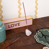 Love Incense and Crystal Holder - Rose & Patchouli Scent with Rose Quartz Crystal