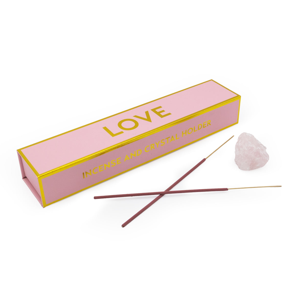 Love Incense and Crystal Holder - Rose & Patchouli Scent with Rose Quartz Crystal