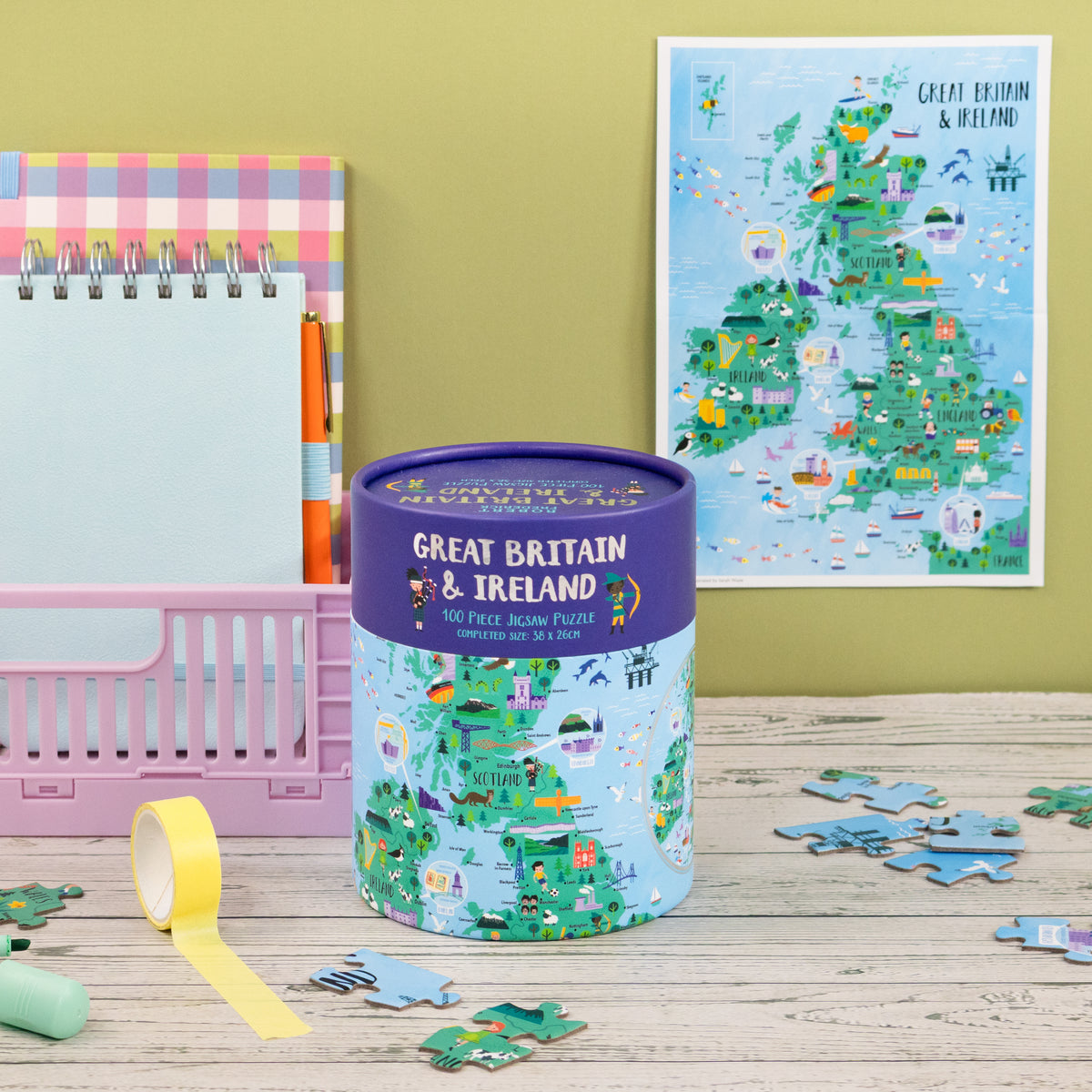Great Britain & Ireland Jigsaw - 100 Piece Puzzle in a Gift-Ready Tube