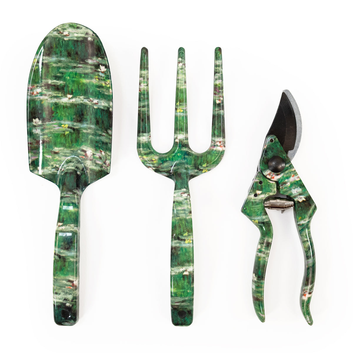 Fork, Trowel and Secateurs Garden Tool Set - Monet's The Japanese Footbridge Design