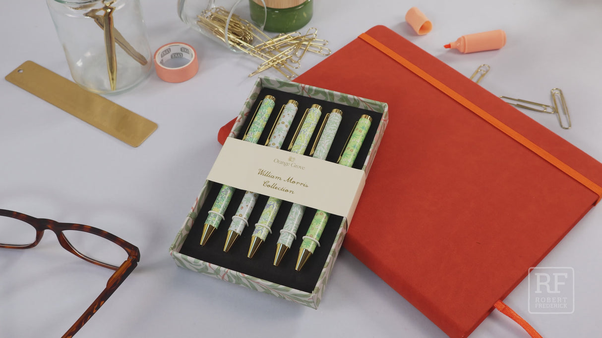 Orange Grove William Morris Ballpoint Pens in Gift Box – Set of 5 Pens